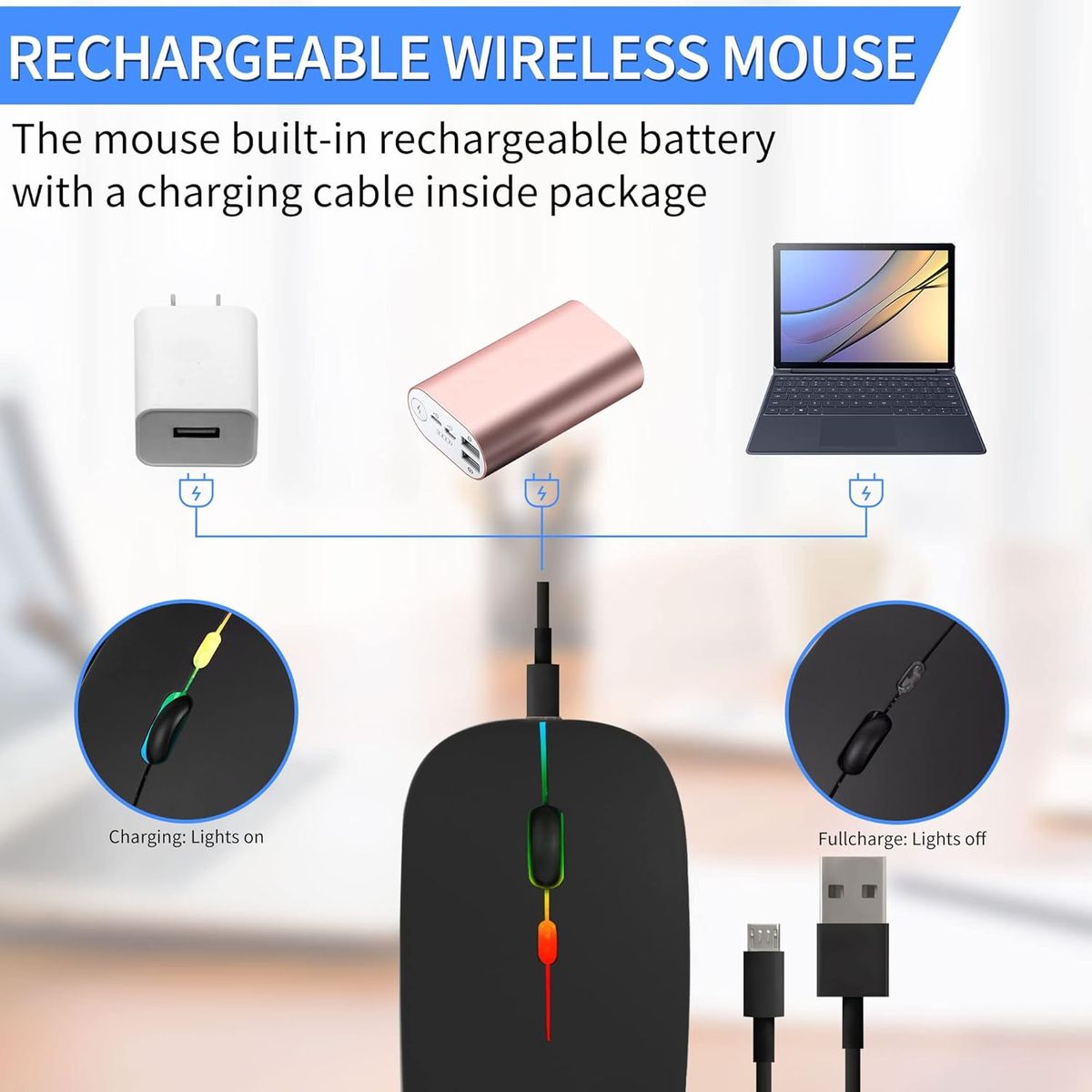 Slim Rechargeable RGB LED Wireless Optical Mouse