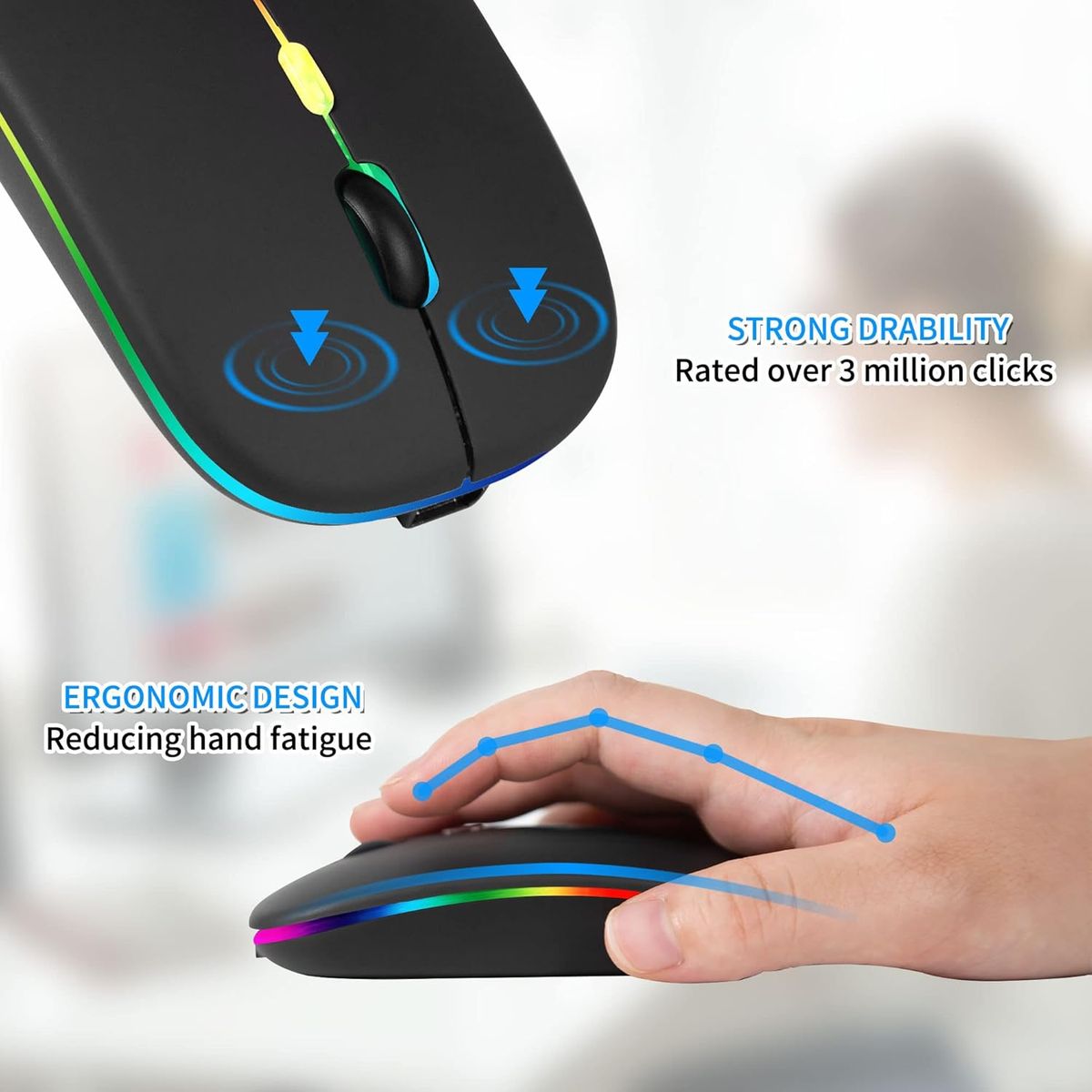Slim Rechargeable RGB LED Wireless Optical Mouse